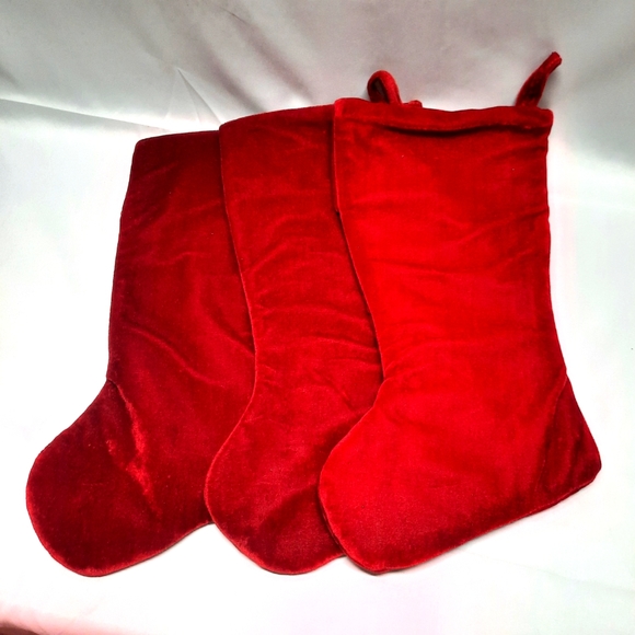 NWOT 3 Christmas Red embossed plush Stockings - Picture 3 of 3